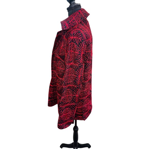 Allison W 100% Silk Jacket Jacquard Red Black Geometric Open Blazer Office City - Picture 3 of 11